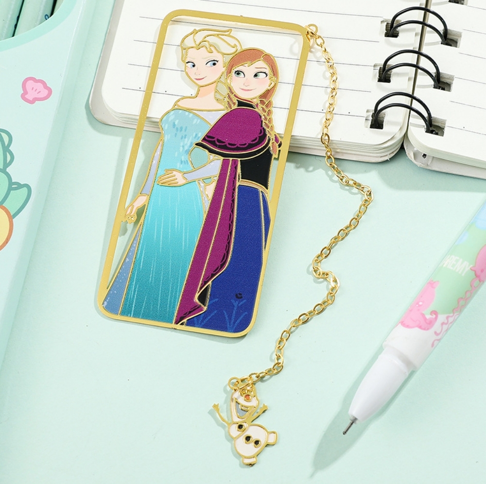 🆕 Frozen Elsa Anna Metal Bookmark Book Chain Gold